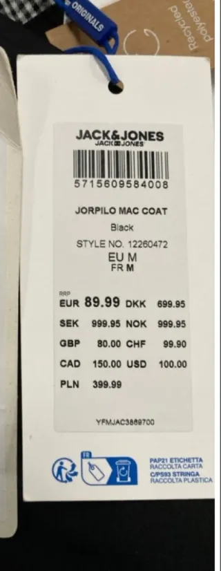 Gabardina Jack & Jones Negra Hombre