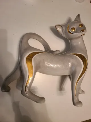 Gato Cerámica Vintage Hollywood Regency