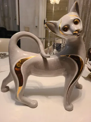 Gato Cerámica Vintage Hollywood Regency