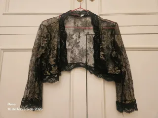 Vestido largo fiesta encaje negro y dorado