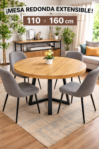 Mesa redonda extensible madera y metal