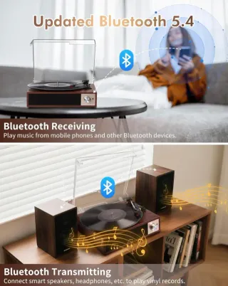 Tocadiscos Vintage Marrón Bluetooth