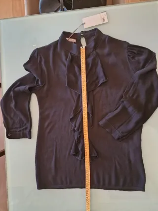 Camicia nera viscosa con rouches