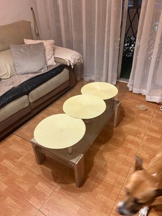 Mesa de centro cristal y madera