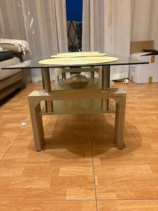 Mesa de centro cristal y madera