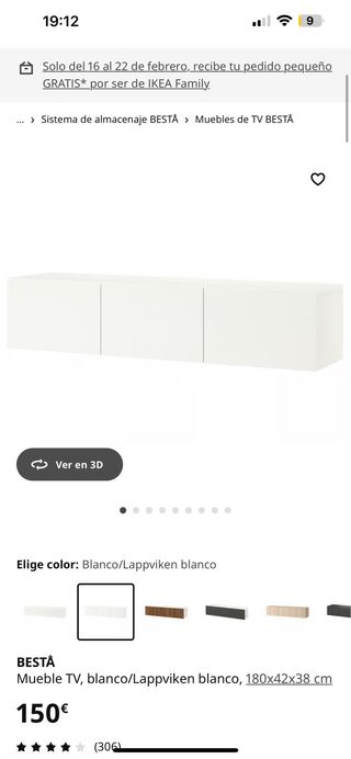 Mueble TV BESTÅ blanco sin puertas