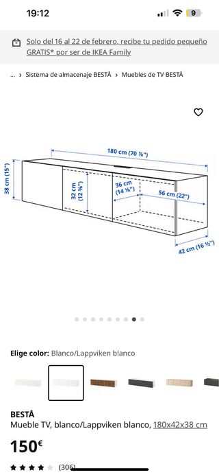 Mueble TV BESTÅ blanco sin puertas