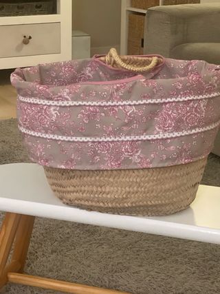Capazo/Cesta forrada mimbre y tela playa/piscina