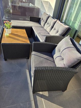 Sofá y mesa ratán sintético jardín