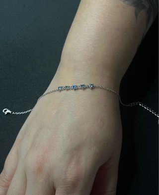 Pulsera Plata 925 Corazones Azules