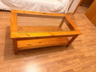 Mesa de centro madera y cristal plegable