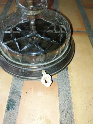 Candeeiro Antigo - Vidro Trabalhado e Cobre