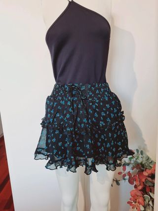 T XS Minifalda negra flores azul