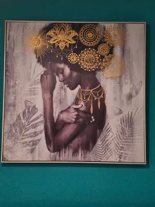 Cuadro Decorativo Mujer Africana Dorado