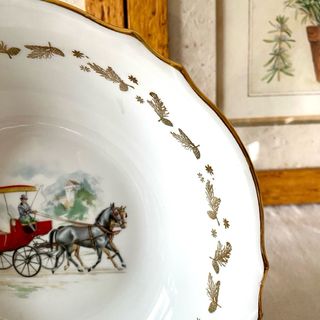 Ensaladera porcelana francesa filo dorado carruaj