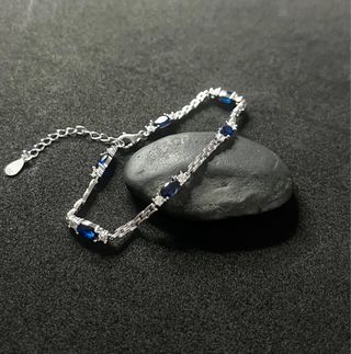 Pulsera Plata 925 Circonitas Azules y Blancas