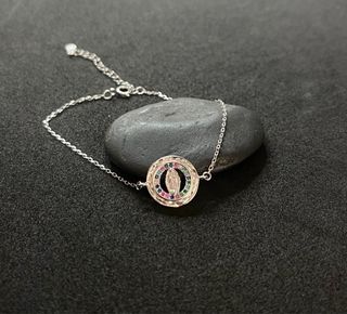 Pulsera Plata 925 Virgen con Circonitas Multicolor