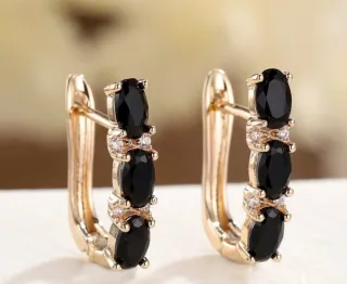 Pendientes oro circonitas negras ovaladas