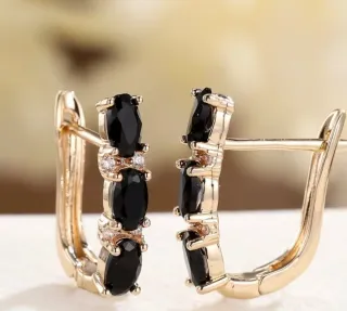 Pendientes oro circonitas negras ovaladas