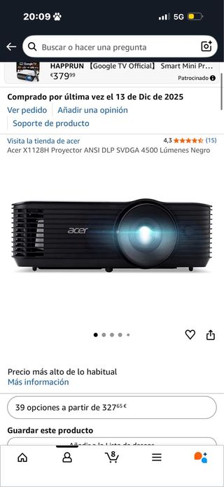 Proyector Acer X1128H Negro