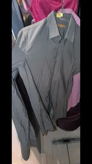 Camisa 7 Camicie Slim Fit Talla M Rosa y gris