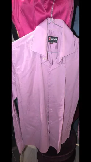 Camisa 7 Camicie Slim Fit Talla M Rosa y gris
