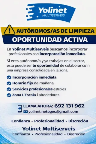 Oferta para autonomos trabajadores de  limpieza