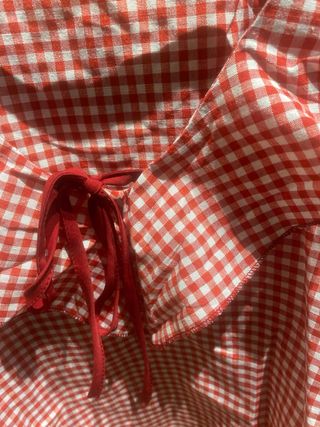 Blusa cuadros roja y blanca con lazada