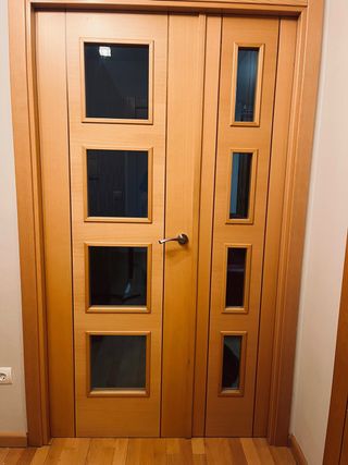 Puerta doble madera con cristales 70+43x202