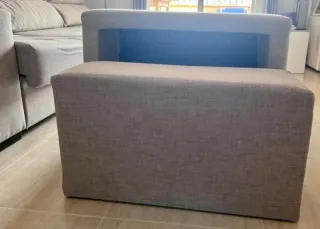 Sofá 3 plazas tela beige y gris con cherlonge