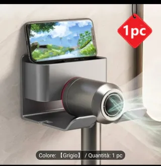 Porta asciugacapelli da parete Grigio