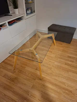 Mesita comedor cristal y madera