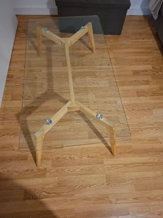 Mesita comedor cristal y madera