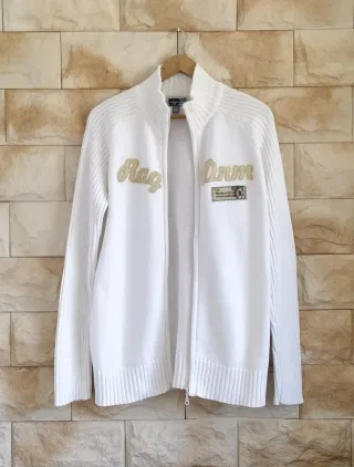 Cárdigan cremallera Y2K vintage XL algodón blanco