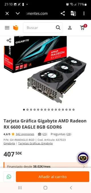 Tarjeta Gráfica Gigabyte RX 6600 Eagle