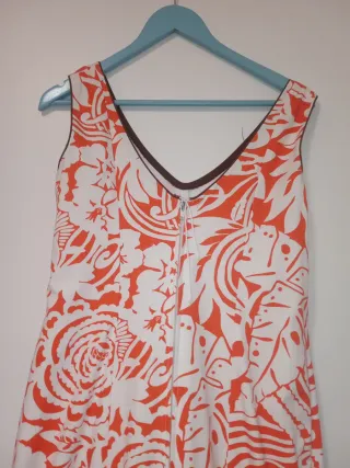 Traje Flamenca Blanco y Naranja estampado