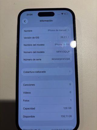 iPhone 14 Pro Negro. Parte trasera rota. Funciona