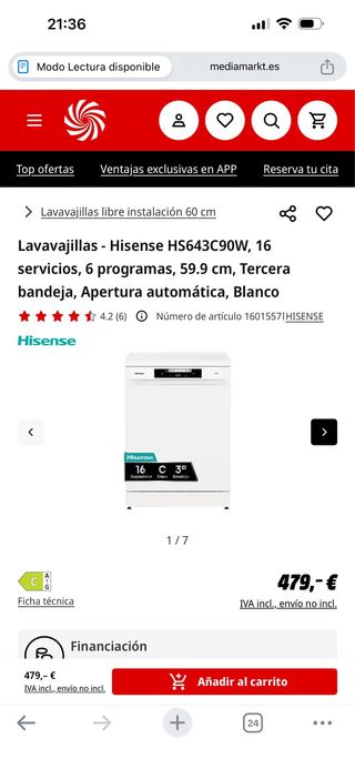 Lavavajillas Hisense HS643C90W Libre Instalación