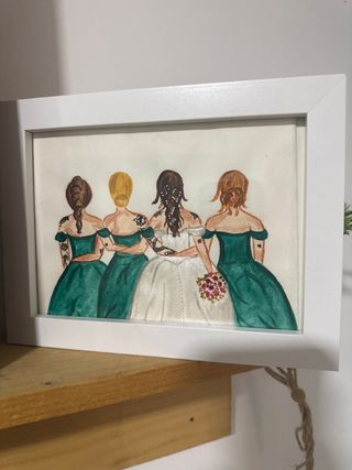 Acuarela Siluetas Novia y Damas
