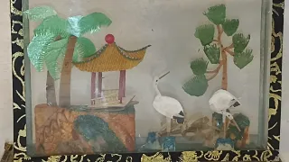 Diorama Chino Antiguo Corcho Tallado Vintage9/8 cm