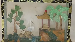 Diorama Chino Antiguo Corcho Tallado Vintage9/8 cm