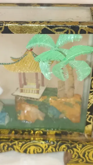 Diorama Chino Antiguo Corcho Tallado Vintage9/8 cm