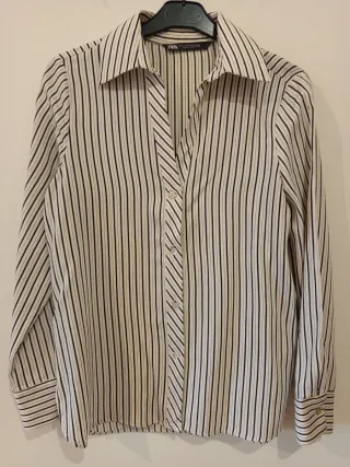 Camisa rayas crema y negro, Zara Talla XS