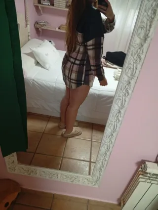 Vestido cuadros marrón y rosa