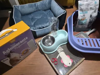Pack Accesorios Gato: Cama, Comida, Arenero