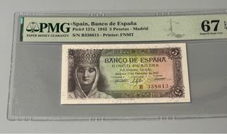 Billete 5 Pesetas España 1943 PMG 67 EPQ
