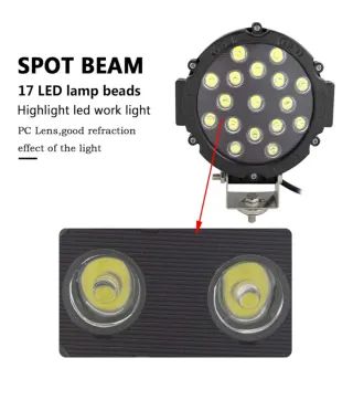 2 Faros de trabajo LED Redondos 7 pulgadas 51W