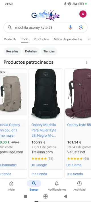 Mochila nueva Osprey Kyte senderismo / viaje 58L