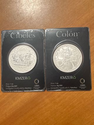 Monedas Plata Cibeles y Colón 1oz Ag 999
