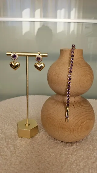 Conjunto Pendientes y Pulsera Corazón Oro 14k